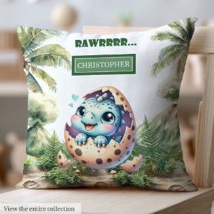 Cute Hatching Soon Baby Dinosaur Personalized   Throw Pillow