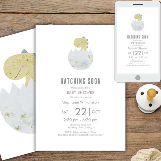 Cute Hatching Soon Dinosaur in Egg Baby Shower  Invitation (Creator Uploaded)