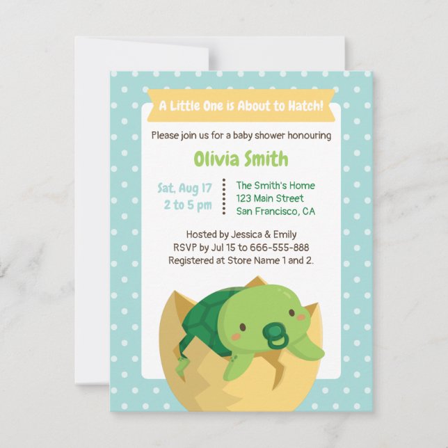 Cute Hatching Turtle Boy Baby Shower Invitations (Front)