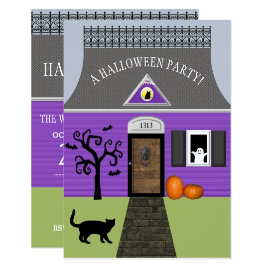 Cute Haunted House Halloween Invitation Small