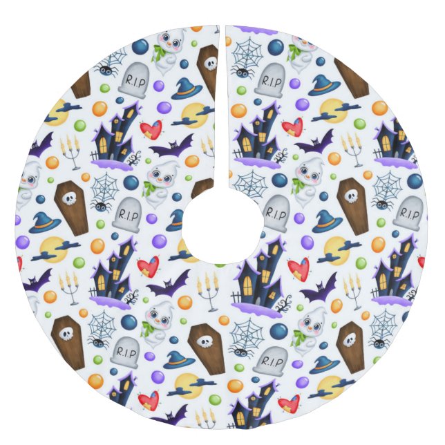 Cute Haunted House Halloween Pattern Brushed Polyester Tree Skirt (Front)