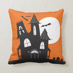 Cute Haunted House Halloween Throw Pillow