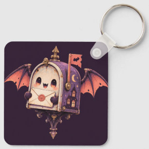 Cute Haunted Mailbox Bat Wings Halloween Keychain