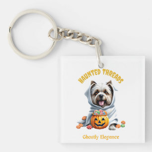 Cute Haunted Treats Yorkie Pup Adorable Halloween Keychain