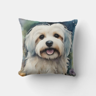 Cute Havanese Dog in Watercolor  Throw Pillow