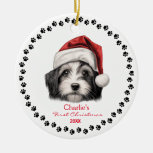 Cute Havanese Dog Santa Hat Paw Personalized  Ceramic Ornament