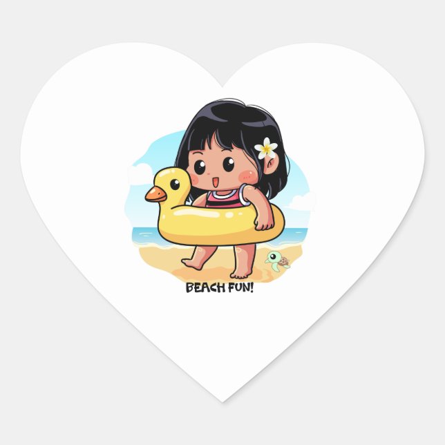 Cute Hawaiian Beach Day  Heart Sticker (Front)