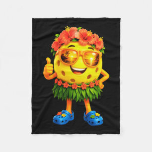 Cute Hawaiian Pickleball Ball Tropical Beach Fleece Blanket