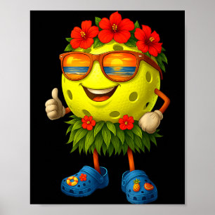 Cute hawaiian pickleball ball tropical beach poster