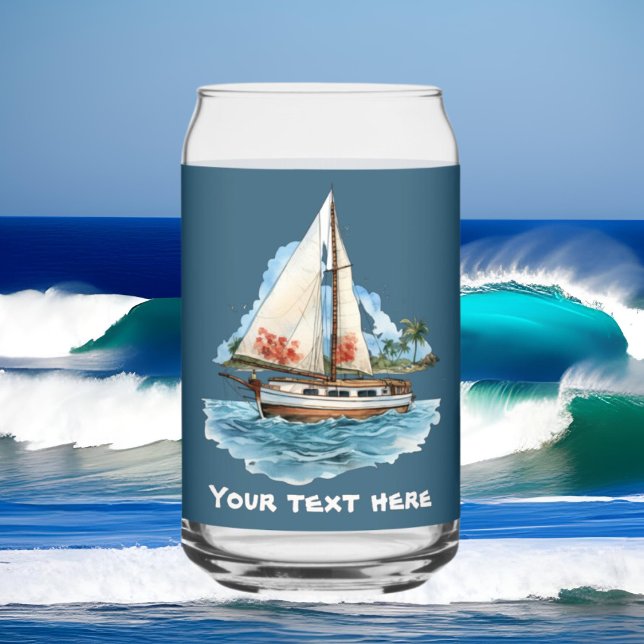 Cute Hawaiian Sailboat add text beach  Can Glass (Creator Uploaded)