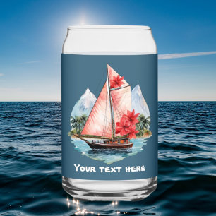 Cute Hawaiian Sailboat add text beach Can Glass