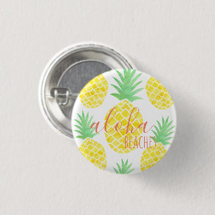 Cute Hawaiian Watercolor Pineapple Aloha Beaches 1 Inch Round Button