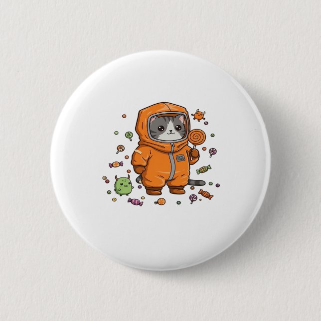 Cute Hazmat Cat Halloween Candy Monster Fun Oversi 2 Inch Round Button (Front)