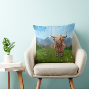 Cute Heads and Tails Highland Cow Throw Pillow
