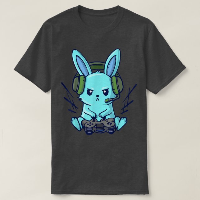 Cute Headset Controller Gaming Rabbit Videogames  T-Shirt (Design Front)