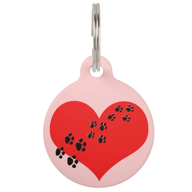 Cute Heart and Paw Prints Pet Tag (Front)