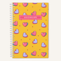 Cute Heart and Polka Dot Pattern Retro Yellow