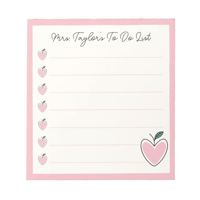 Cute Heart Apple Teacher To Do List Valentine Gift Notepad (Front)