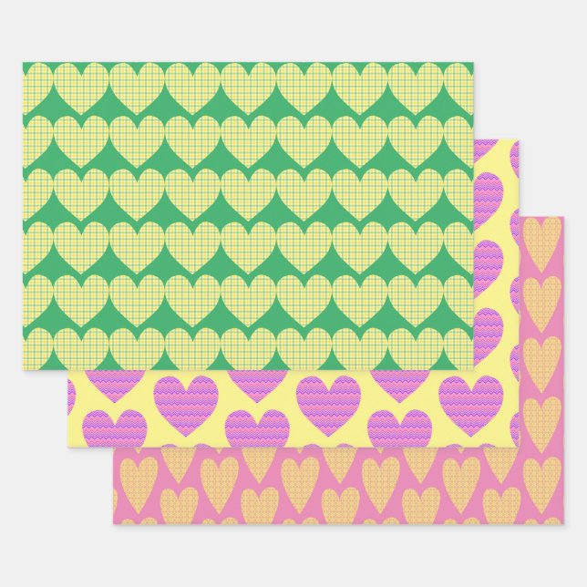 Cute Heart Art Retro Style Love  Wrapping Paper Sheet (Set)