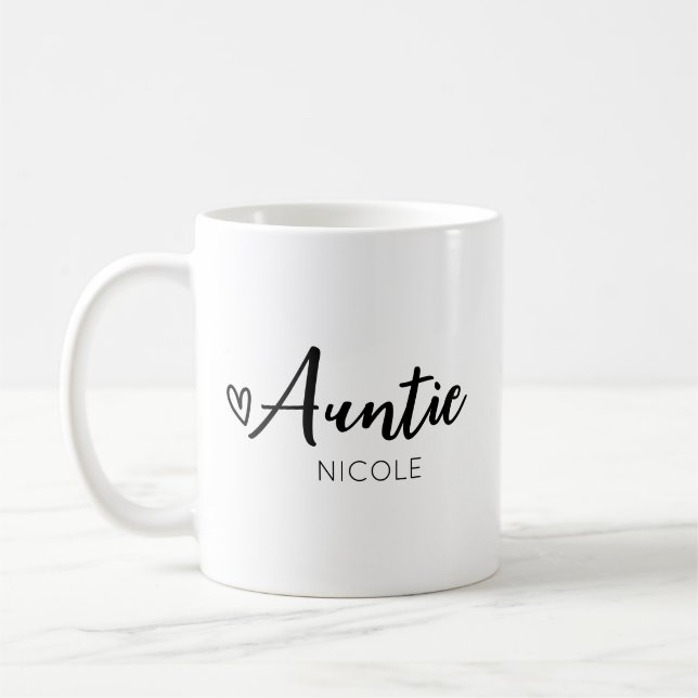 Cute Heart Auntie Personalized Black White Coffee Mug (Left)