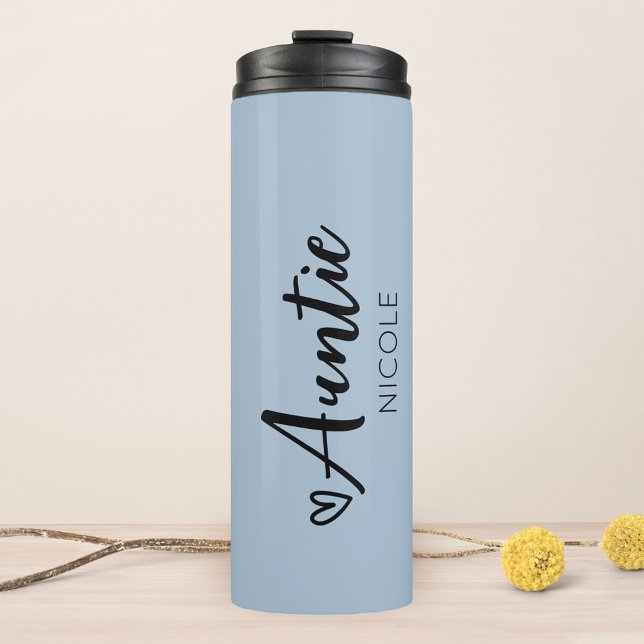 Cute Heart Auntie Personalized Dusty Blue Thermal Tumbler (Creator Uploaded)