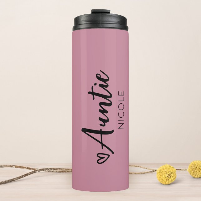 Cute Heart Auntie Personalized Dusty Mauve Thermal Tumbler (Creator Uploaded)