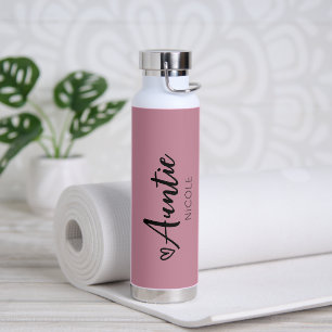 Cute Heart Auntie Personalized Dusty Mauve Water Bottle