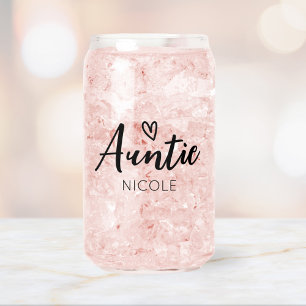 Cute Heart Auntie Personalized Name Can Glass