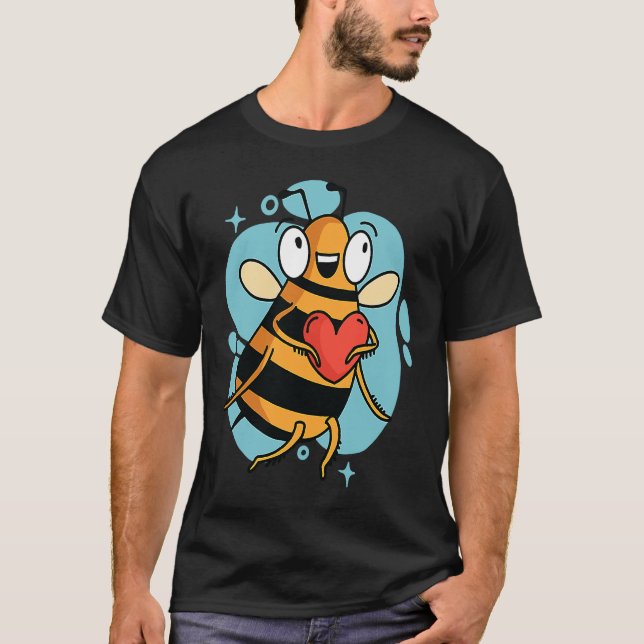Cute Heart Bee Beekeeper Valentine's Day T-Shirt (Front)