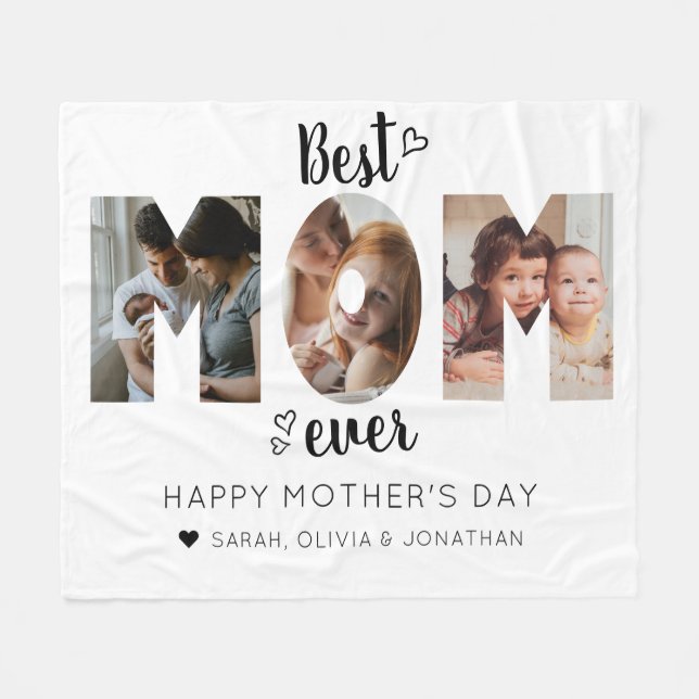 Cute Heart Best Mom Ever 3 Photo Collage Fleece Blanket (Front (Horizontal))