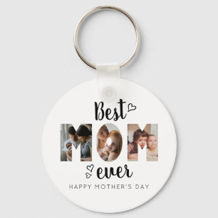 Cute Heart Best Mom Ever 3 Photo Collage Keychain
