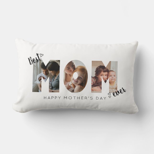 Cute Heart Best Mom Ever 3 Photo Collage Lumbar Pillow (Front)
