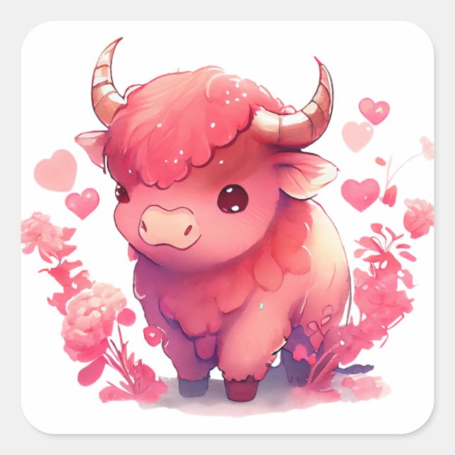 Cute Heart Buffalo Valentine Square Sticker (Front)