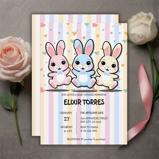Cute Heart Bunny Hoppers Baby Shower Invitation (Creator Uploaded)