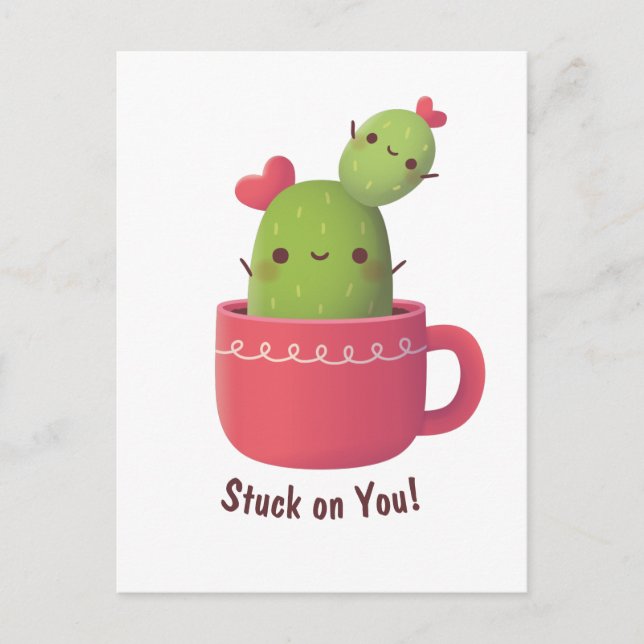 Cute Heart Cactus, Love Confession Greeting Postcard (Front)