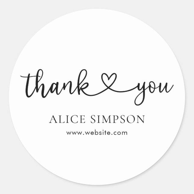 Cute Heart Calligraphy Thank You Classic Round Sticker (Front)