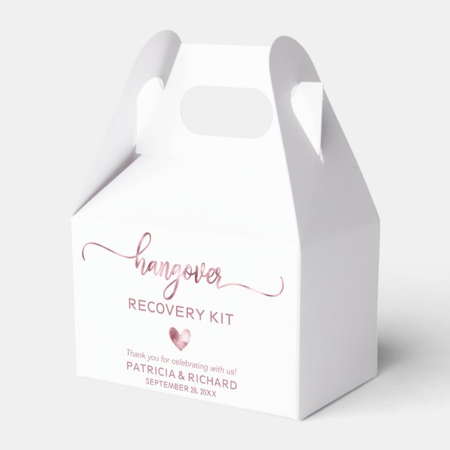 Cute Heart Calligraphy Wedding Hangover Kit Favor Box (Front Side)