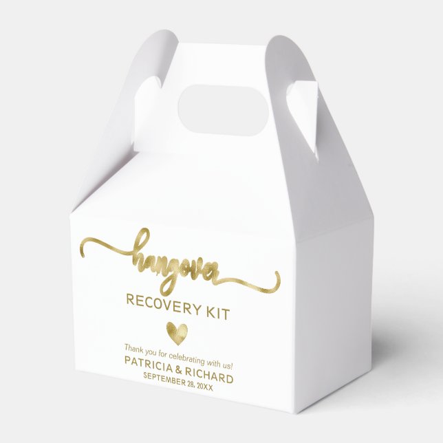 Cute Heart Calligraphy Wedding Hangover Kit Favour Favor Box (Front Side)