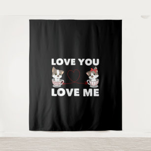 Cute Heart Cat Love Romantic Couple Kitten Gift Tapestry