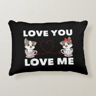Cute Heart Cat Love Romantic Couple Kitten Lovers Accent Pillow