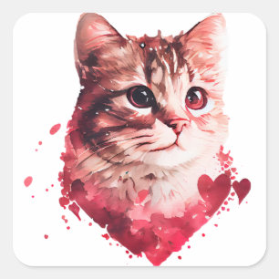 Cute Heart Cat Valentine Square Sticker