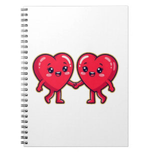 Cute Heart Characters Holding Hands Notebook