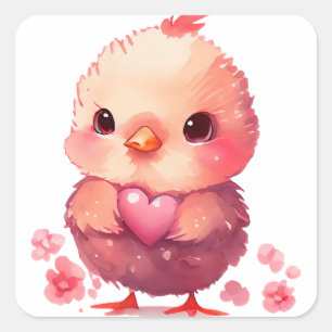 Cute Heart Chick Valentine Square Sticker