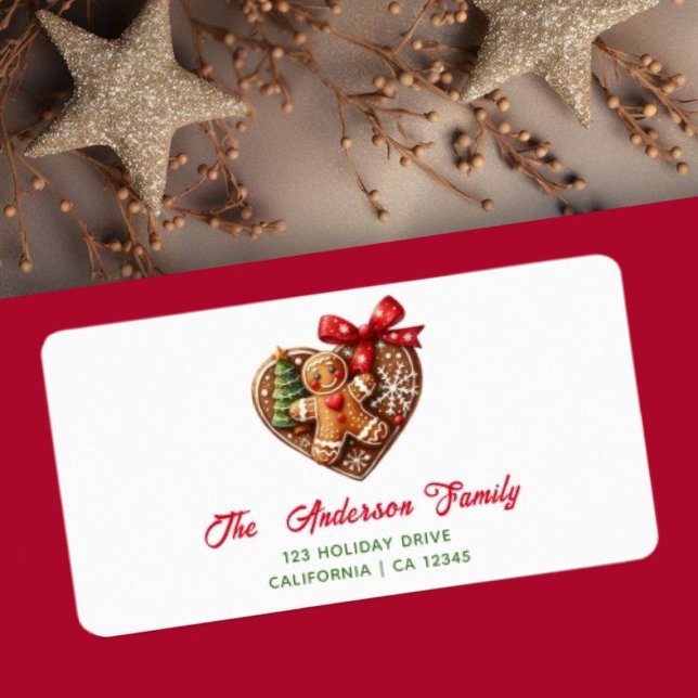 Cute Heart Christmas Gingerbread Man Biscuit Label (Creator Uploaded)