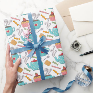 Cute Heart Cup of Coffee Tea Biscuit Cupcake Wrapping Paper