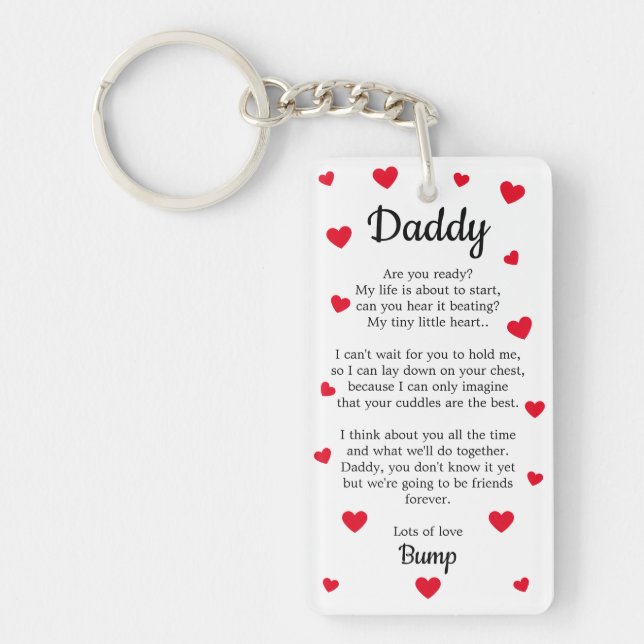 Cute Heart Daddy to be Bump Poem Keychain (Front)