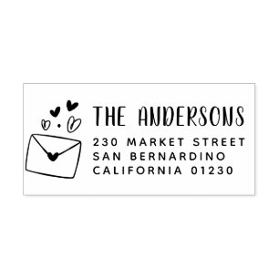 Cute Heart Envelope Modern Name & Return Address Rubber Stamp