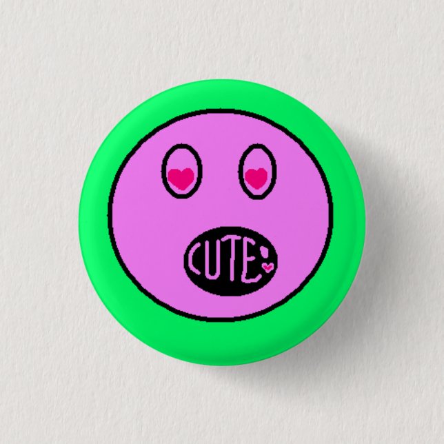 CUTE Heart Eyes Emoji Pastel Pixel Art Button (Front)