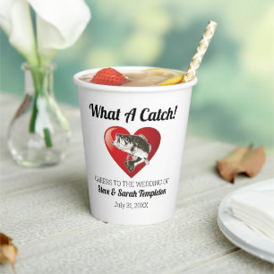 Cute Heart Fish Wedding What a Catch Fishing Hobby Paper Cups