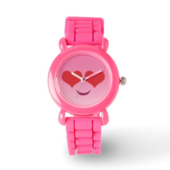 Cute Heart for Eyes Pink emoji Watch (Front)
